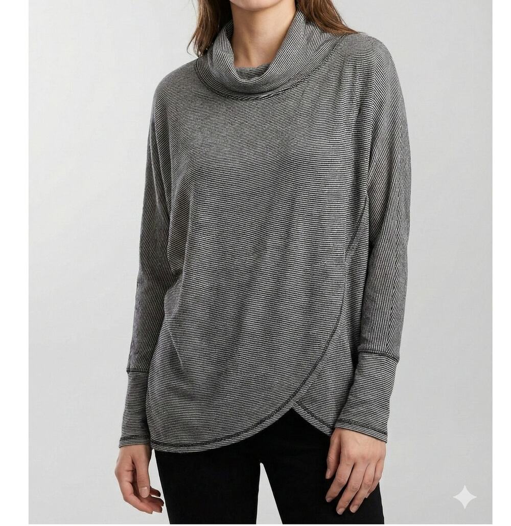 Calvin Klein Performance Stretch Large Cowl Neck Shirt Black Stripe